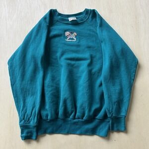 Vintage Rocking Horse Action Sweatshirt Mens Large Teal Fleece Crewneck Graphic